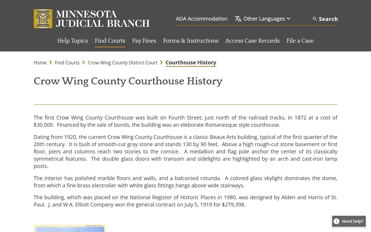 Crow Wing County Court Administrator courthouse history source