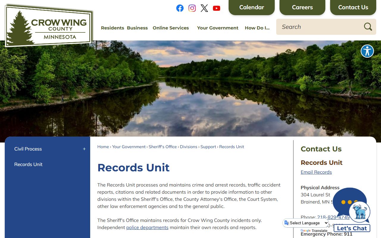 Crow Wing County arrest records Sheriff's Records Unit