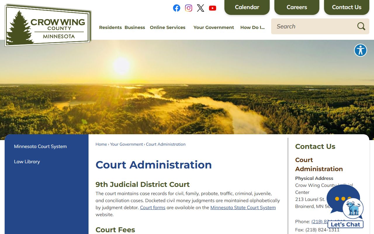 Crow Wing County court dockets Court Administration page