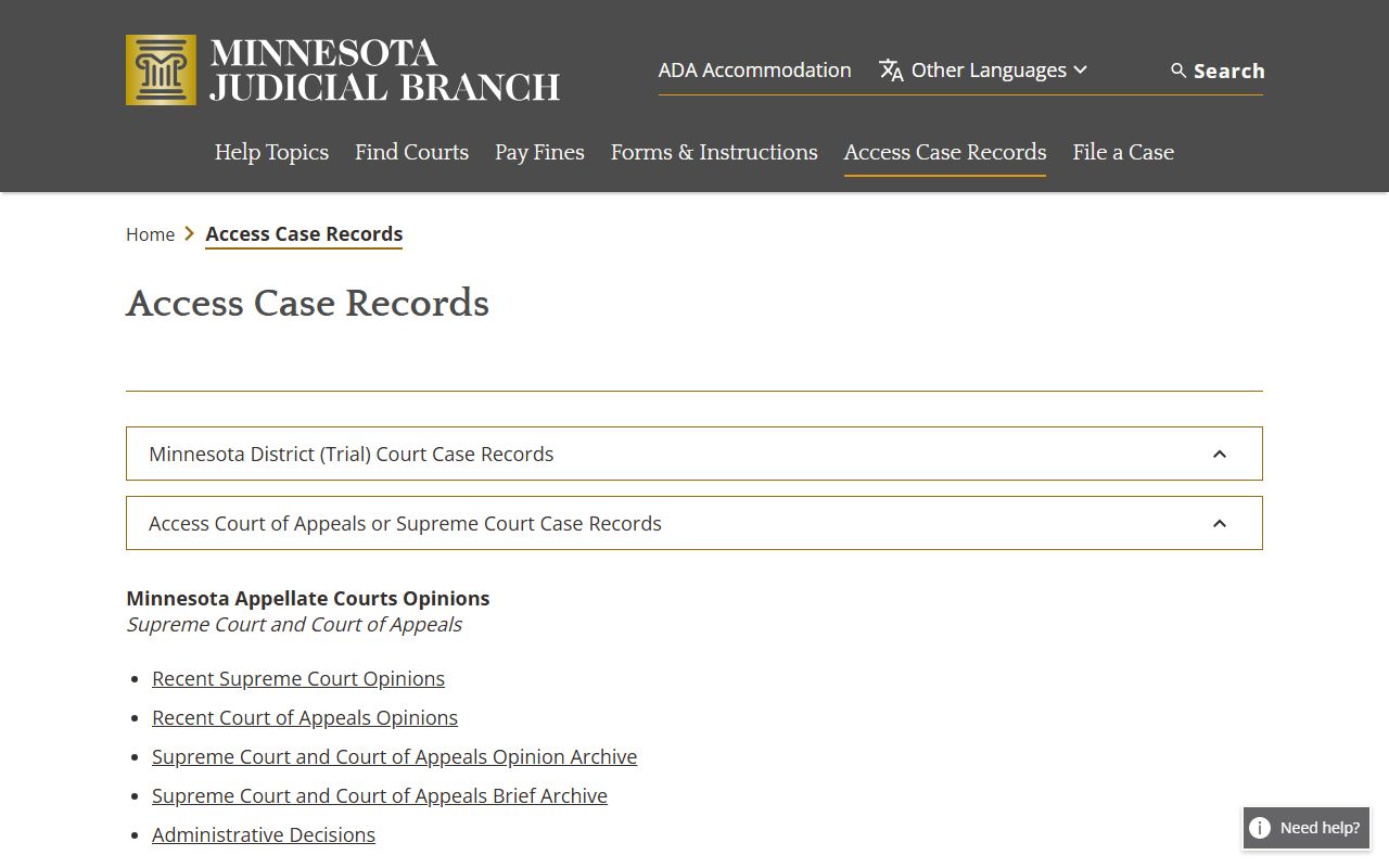 Crow Wing County court dockets Minnesota case record access