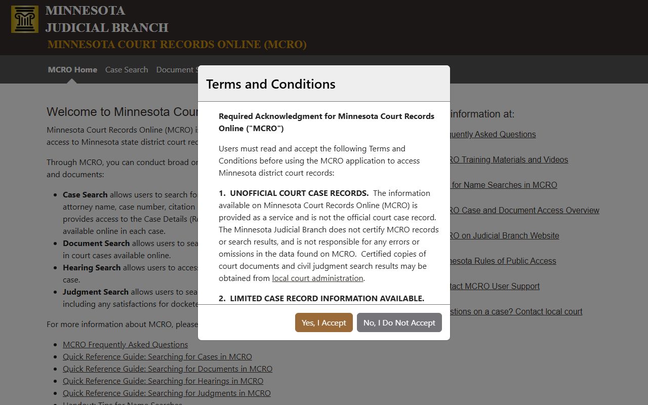 Crow Wing County court records MCRO landing page