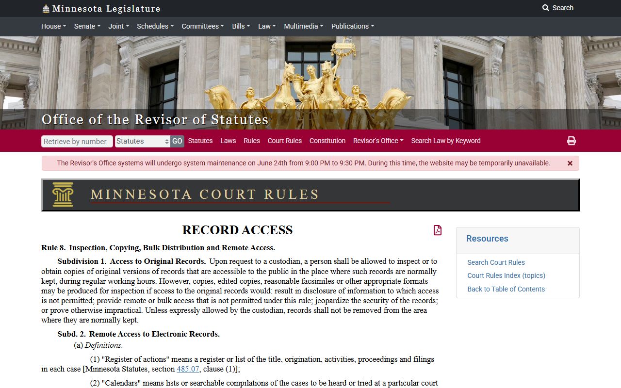 Crow Wing County court records Minnesota Rule 8 access