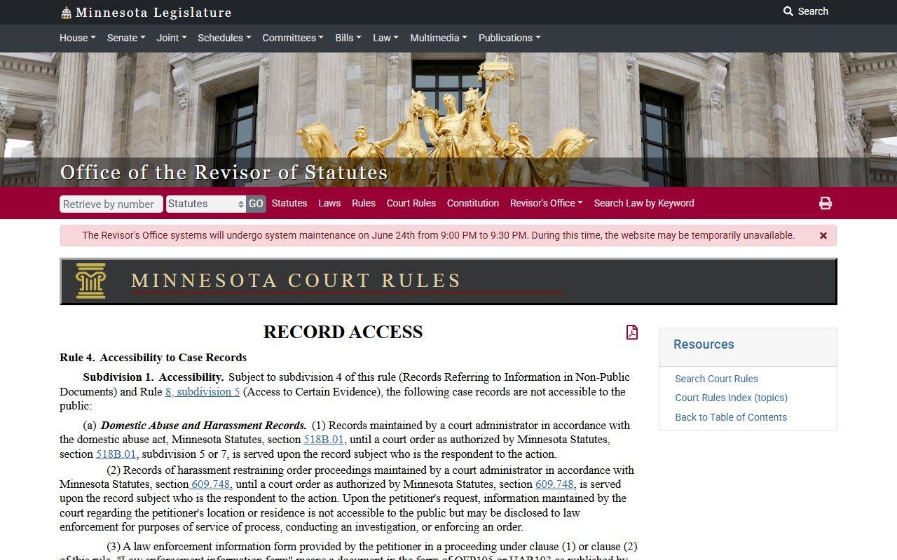 Crow Wing County court records Minnesota Rule 4 restrictions