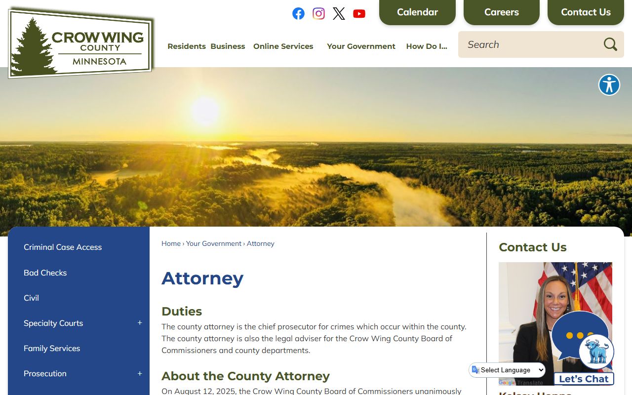Crow Wing County criminal court records County Attorney page