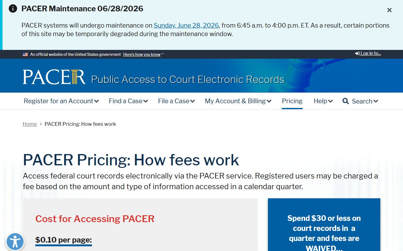 Crow Wing County District Court PACER fee information