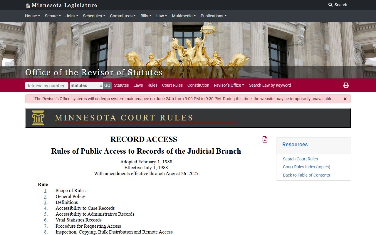 Crow Wing County Court records Minnesota public access rules