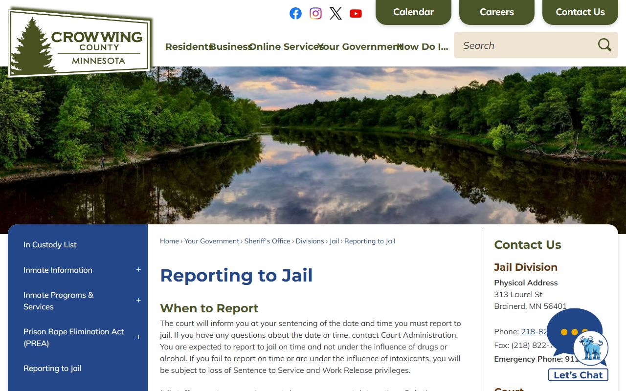 Crow Wing County Court records reporting to jail information