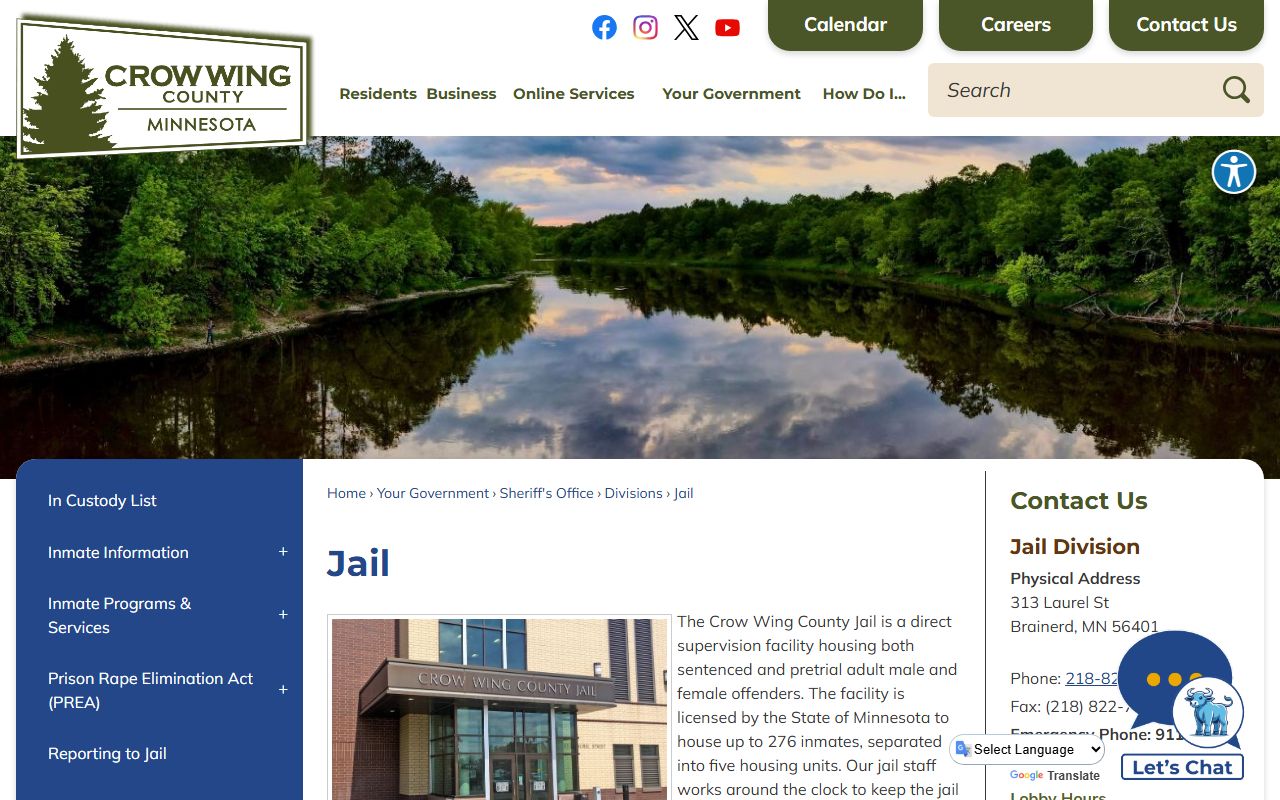 Crow Wing County inmate search jail facility page