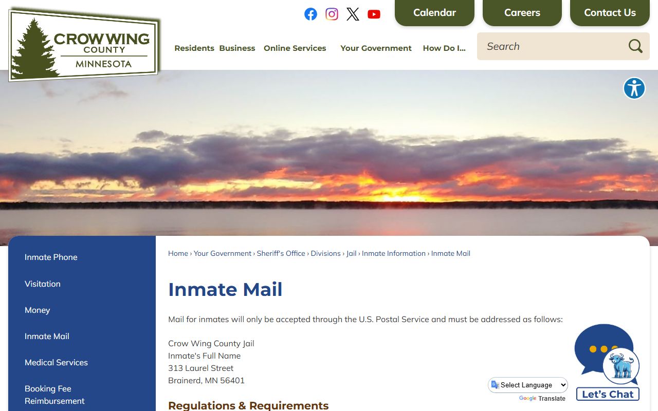Crow Wing County inmate records mail rules