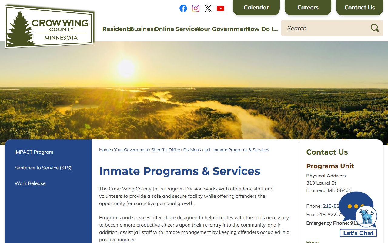 Crow Wing County inmate records jail programs