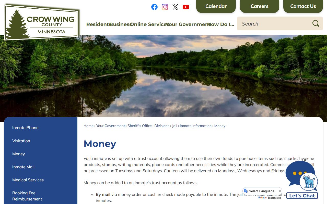 Crow Wing County inmate records money and bail channels