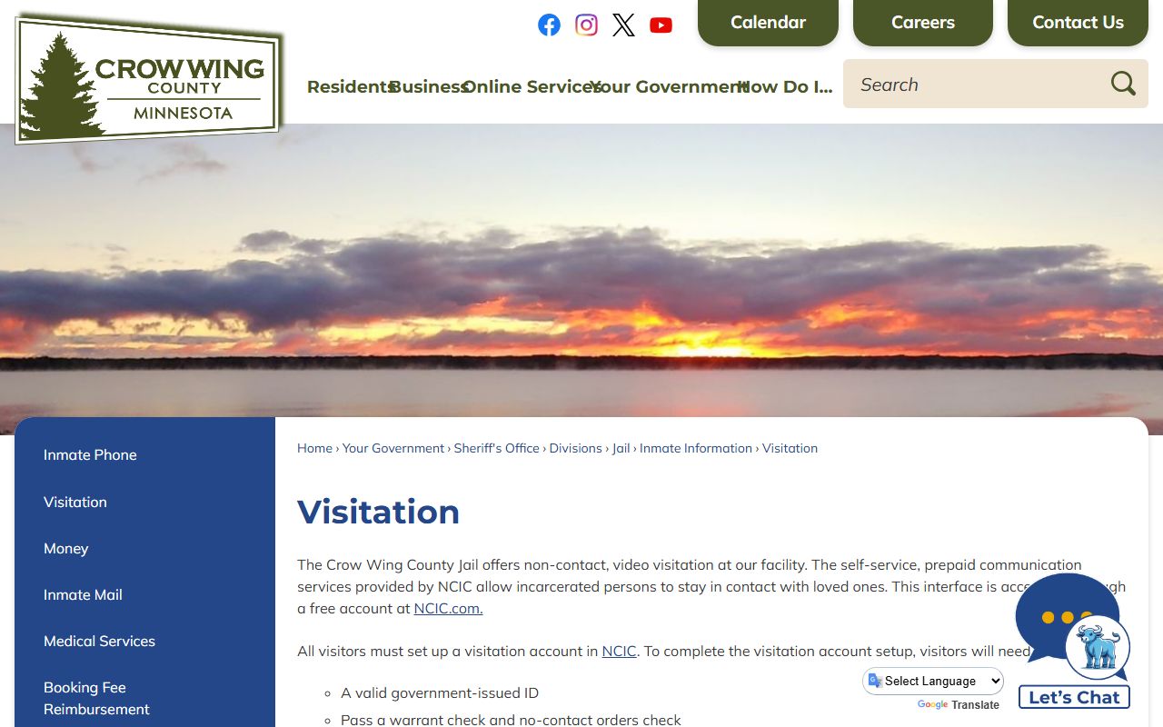 Crow Wing County inmate records visitation schedule