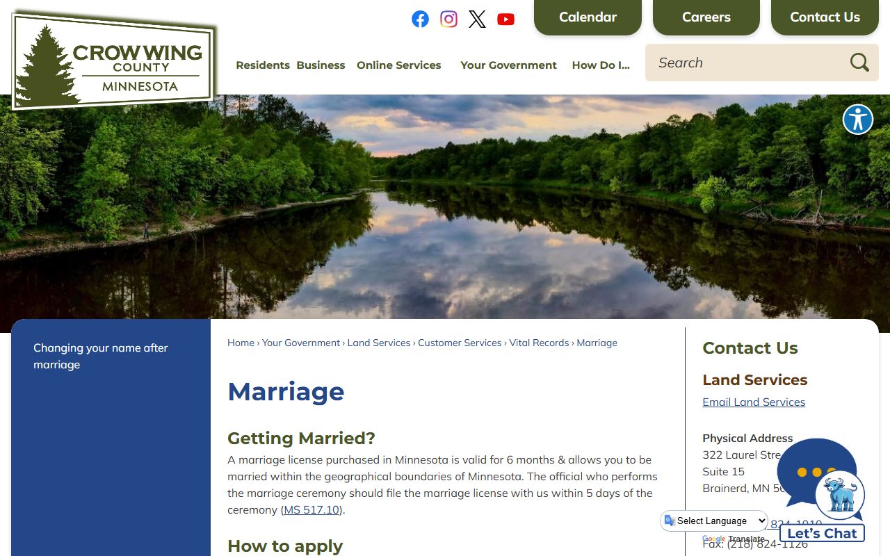 Crow Wing County marriage records marriage license application source