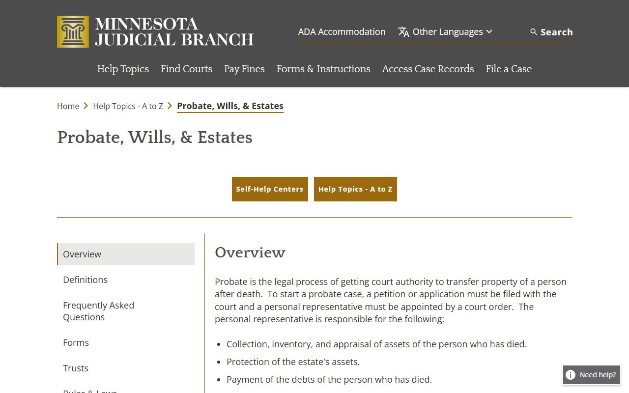 Crow Wing County probate records Minnesota Judicial Branch probate help
