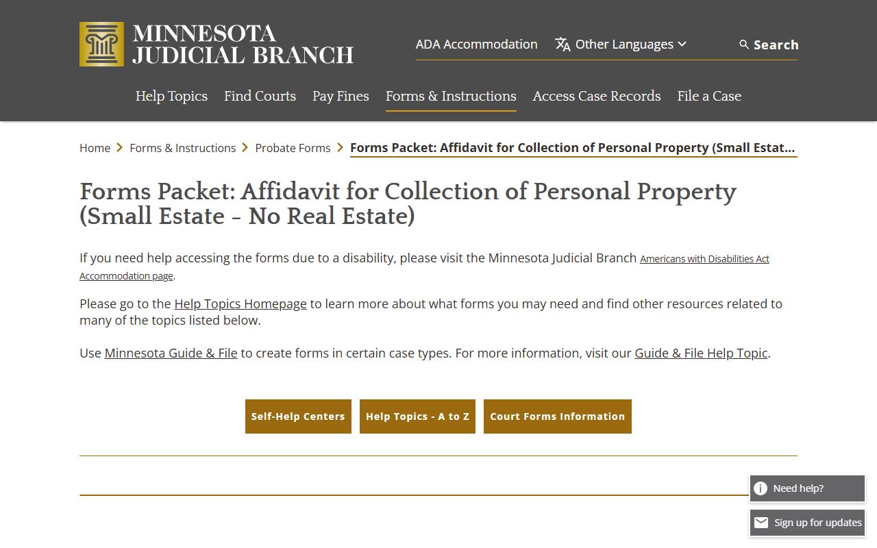 Crow Wing County probate records small estate affidavit forms