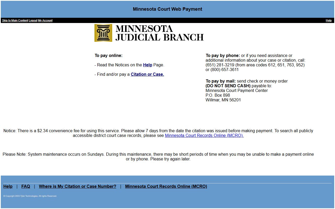 Crow Wing County traffic court records Minnesota Court Web Payment lookup