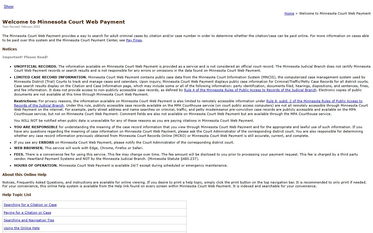 Crow Wing County traffic court records Web Payment help fields